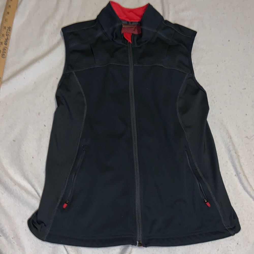 ATHLETA vest cycling size medium charcoal &pink reflective water bottle pockets